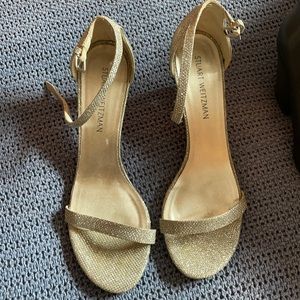 Stuart Weitzman Nudist Sandal, Silver Sparkle